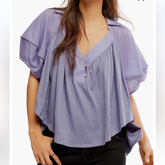 Free People We the Free Sunray Mixed Media Cotton Jersey Babydoll Top Small NWT - Picture 1 of 6